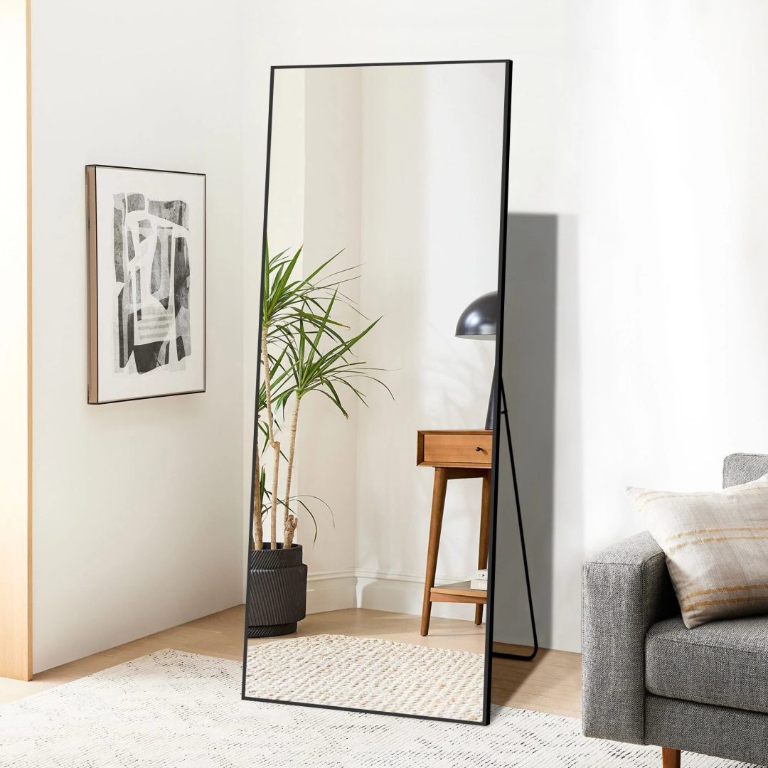 ZenVora 64x21 Full Length Floor Mirror, Large Full Body Aluminum Alloy Frame Standing Mirror with Stand and Wall Mount Option