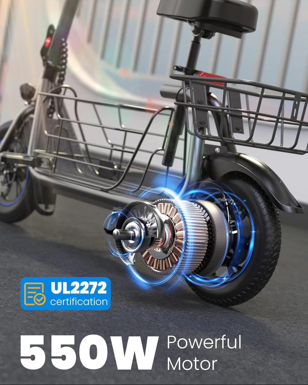 ZenVora Adults Electric Scooter with Large Middle Basket