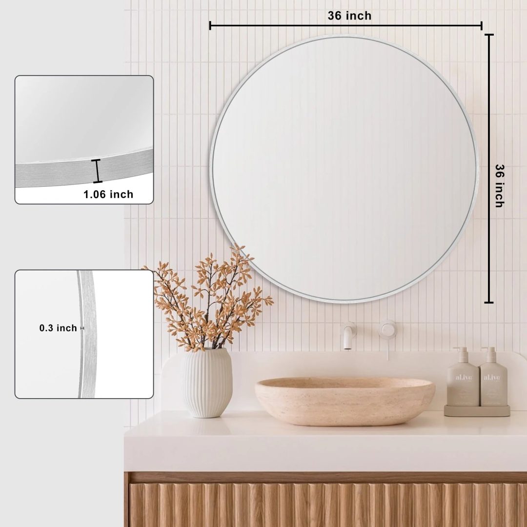 ZenVora Modern Round Bathroom Vanity Mirror, Wall Mounted Circular Mirror for Bathroom, Bedroom and Home Decor