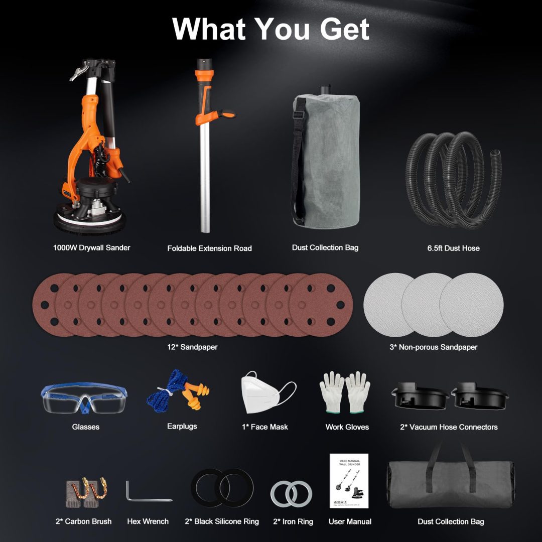 ZenVora 1000W Drywall Sander, Electric Wall and Ceiling Sanding Tool for Popcorn Texture Removal