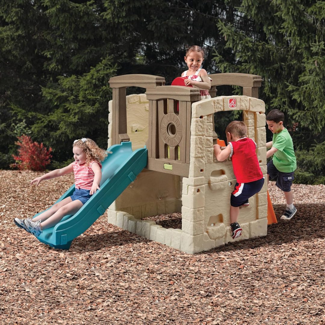 ZenVora Kids Outdoor Playset with Slide & Climbing Wall, Backyard Playground Equipment for Children