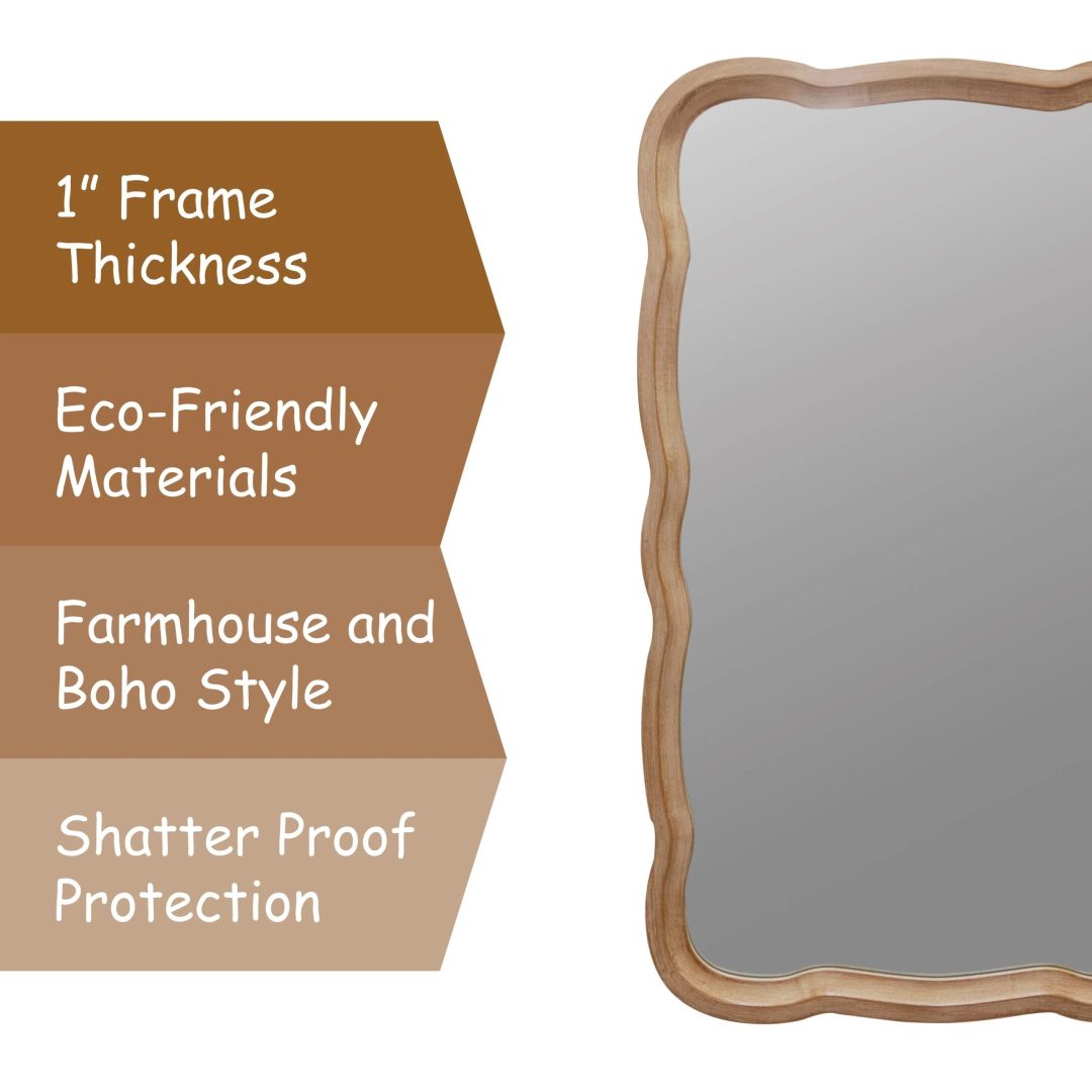 ZenVora Curved Scallop Wood Frame Accent Mirror, Modern Decorative Wall Mirror for Living Room, Bedroom and Entryway