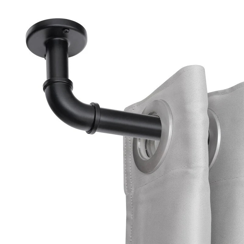 ZenVora 1 Inch Industrial Curtain Rods for Windows, Blackout Wrap-Around Rods, Rustic Matte Black