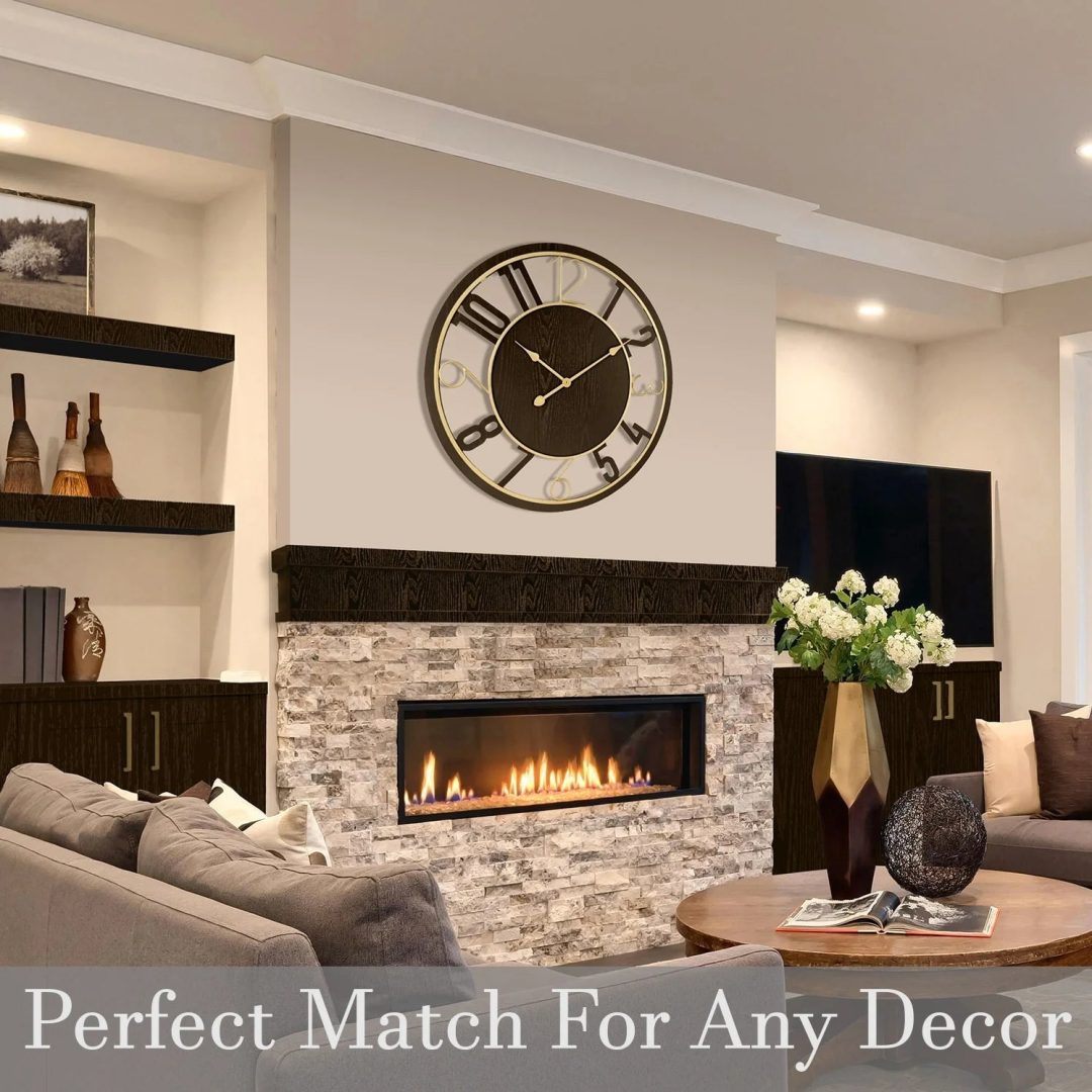 ZenVora 24 Inch Round Wooden Wall Clock, Modern Analog Clock with Numeral Design, Battery Operated