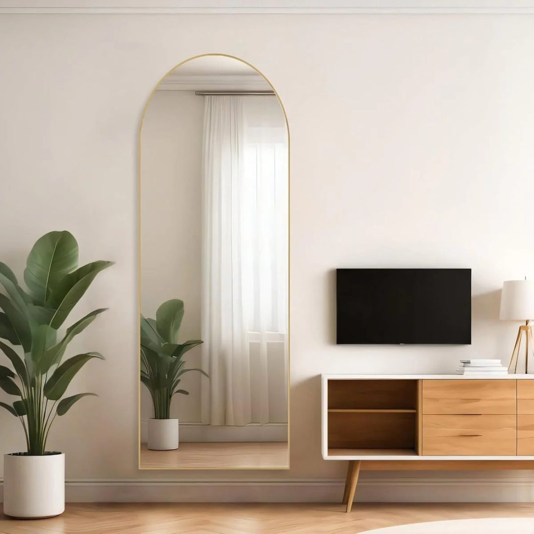 ZenVora 21x64 Arched Full-Length Mirror – Shatter-Proof Glass with Aluminum Alloy Stand