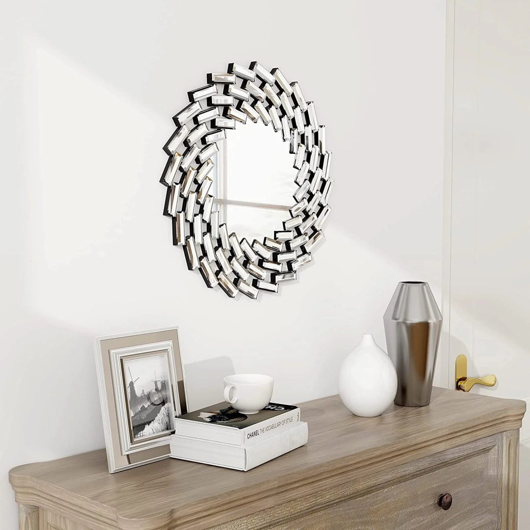 ZenVora Round Sunburst Wall Mirror, Decorative Accent Mirror for Living Room, Bedroom and Entryway Home Decor