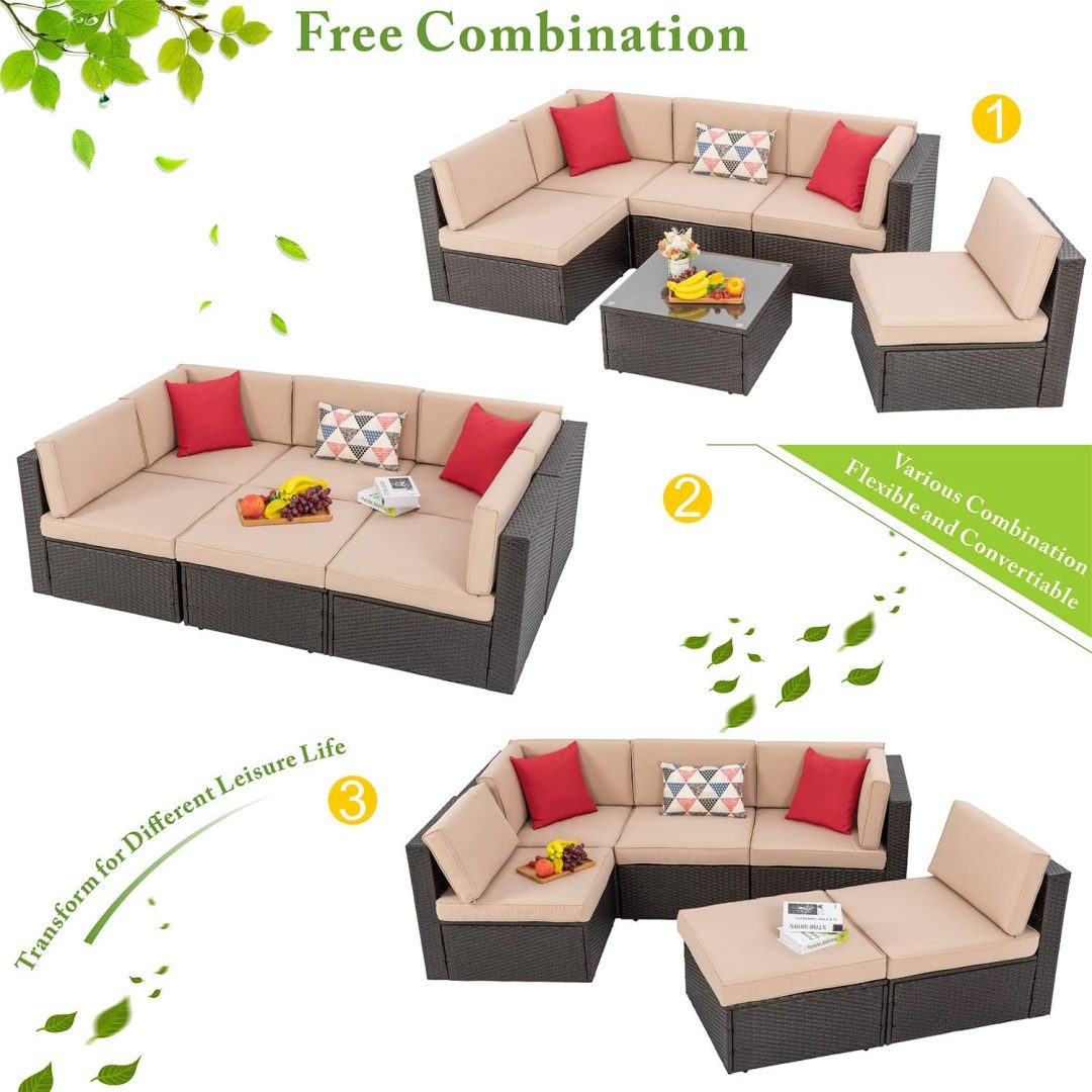 ZenVora 5-Piece All-Weather Patio Furniture Set with Ottoman, Outdoor Wicker Conversation Sofa Set with Cushions for Garden, Deck & Backyard