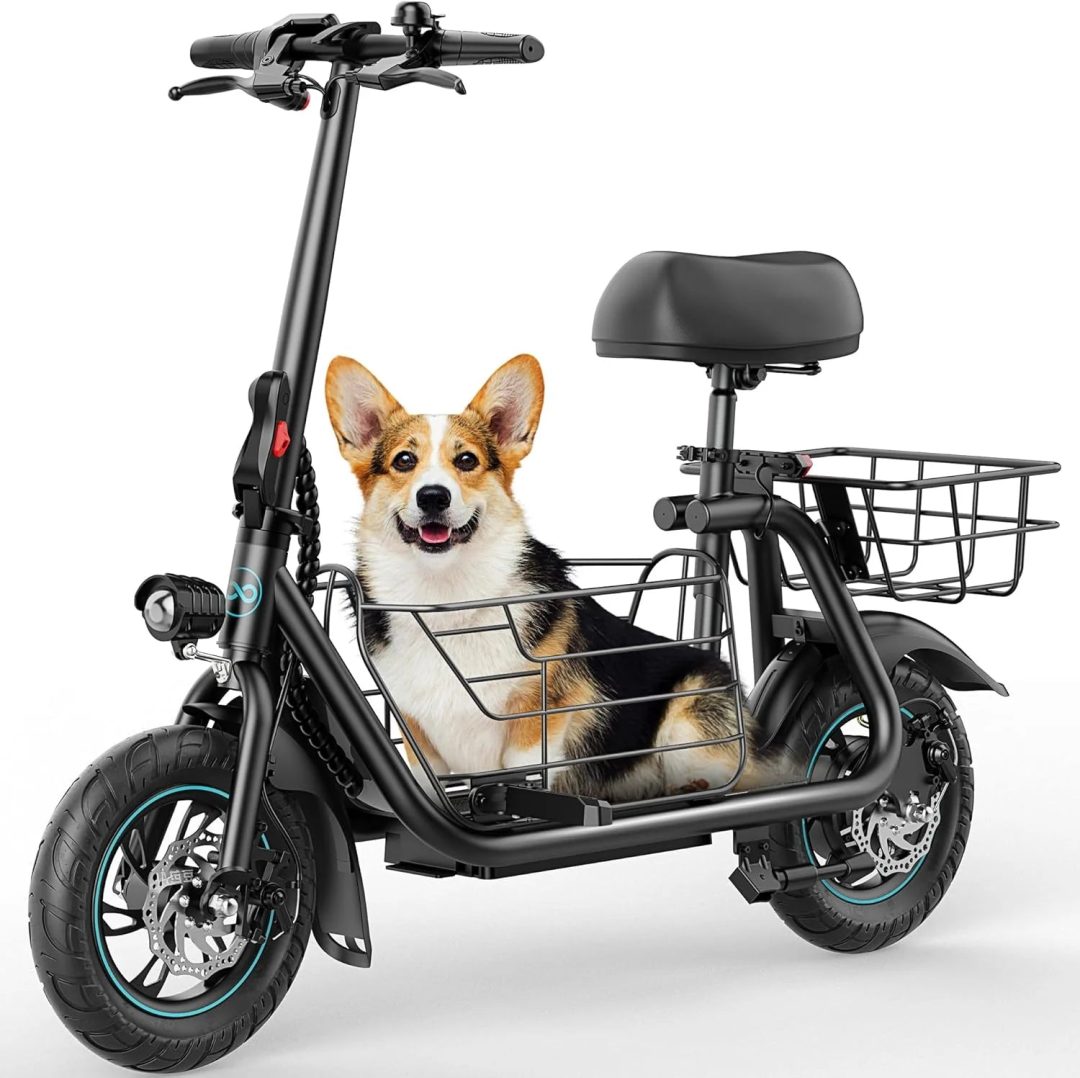 ZenVora Adults Electric Scooter with Large Middle Basket