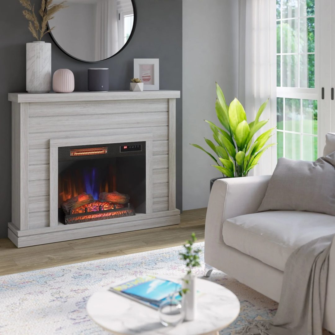 ZenVora 52" Shiplap Wall Fireplace Mantel, Modern Electric Fireplace with 3D Flame Effect Insert for Home Decor