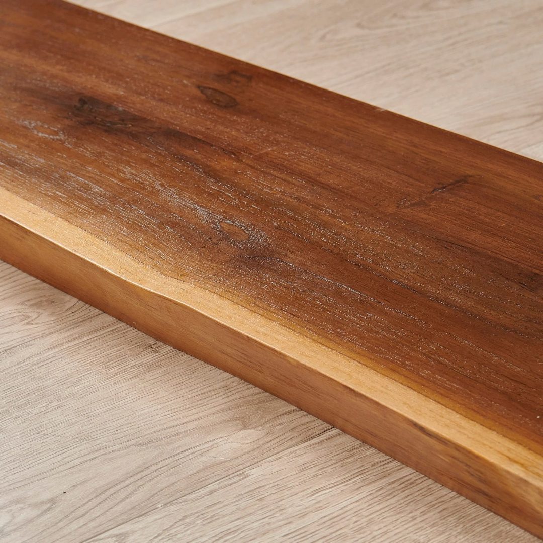 ZenVora 1 Piece Teak Wood Wall Shelf with Live Edge, Rustic Floating Shelf for Home Decor