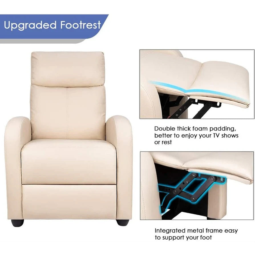 ZenVora PU Leather Recliner Chair, Single Living Room Sofa Lounge Chair with Reclining Function