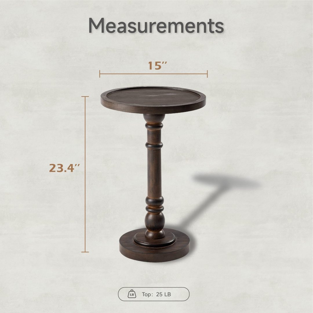 ZenVora Small Pedestal End Table with Tray Top, Farmhouse Distressed Finish Accent Table