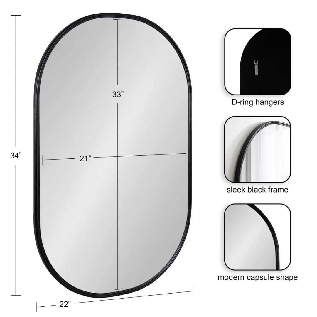 Modern Capsule Framed Wall Mirror, Decorative Oval Accent Mirror for Living Room, Bedroom and Entryway