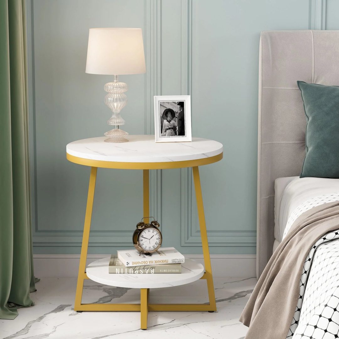 ZenVora Industrial Round End Table, Small Side Table and Accent Coffee Table for Living Room and Bedroom