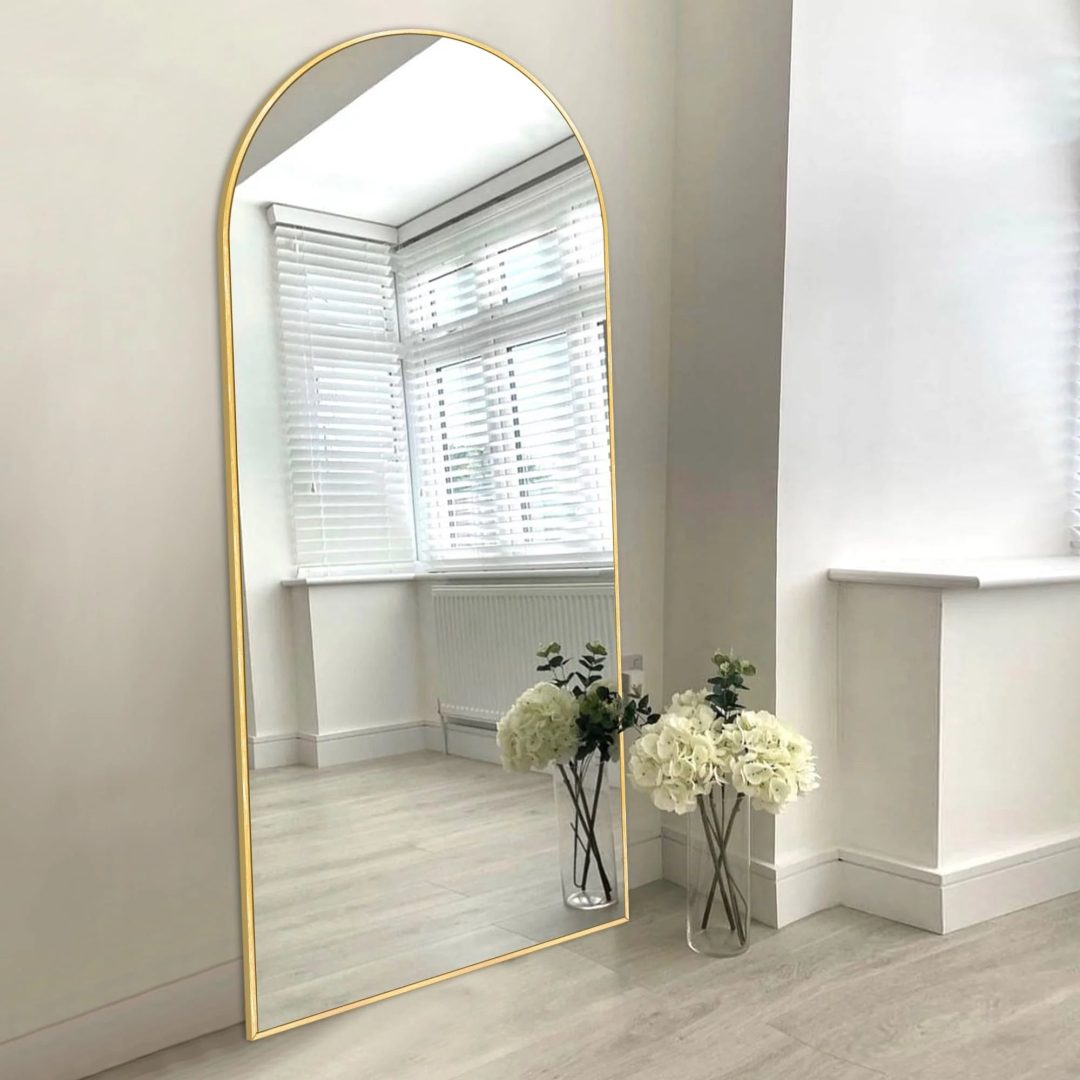 ZenVora Modern Arched Full Length Floor Mirror, Aluminum Alloy Frame Standing Full Body Mirror