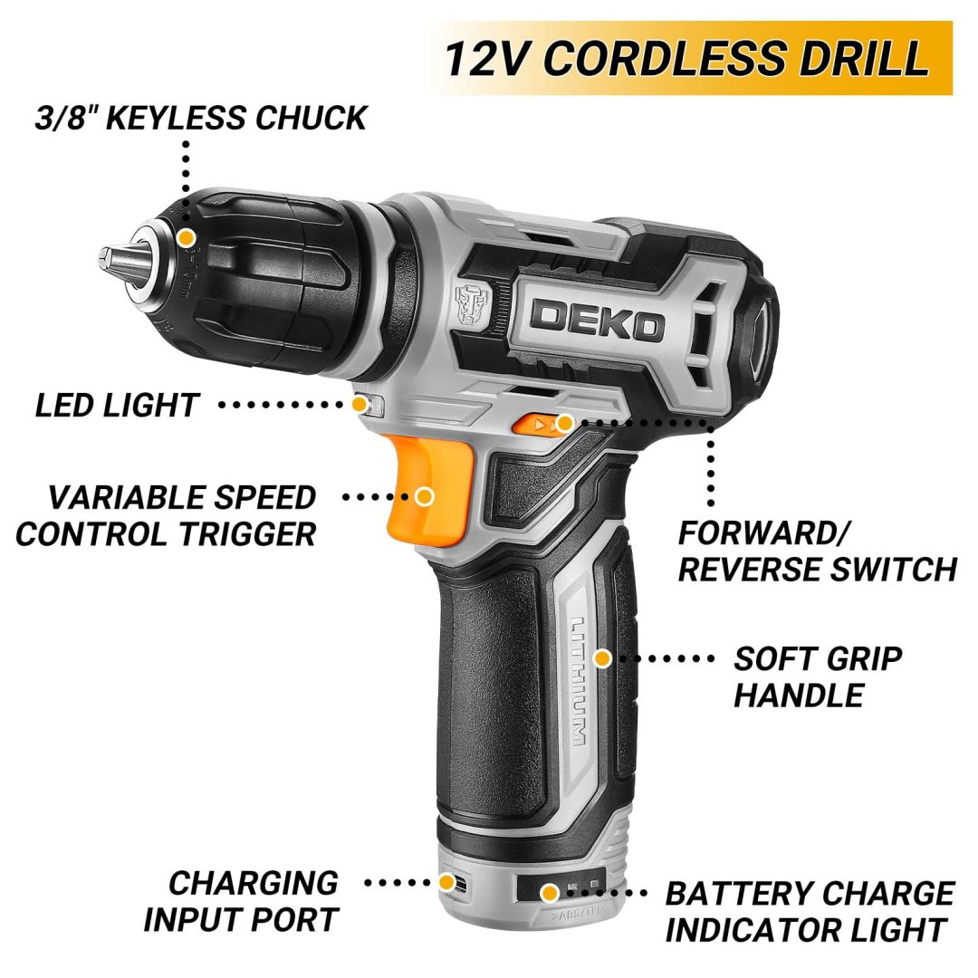 ZenVora Home Mechanic Tool Kit with Toolbox and 12V Cordless Drill