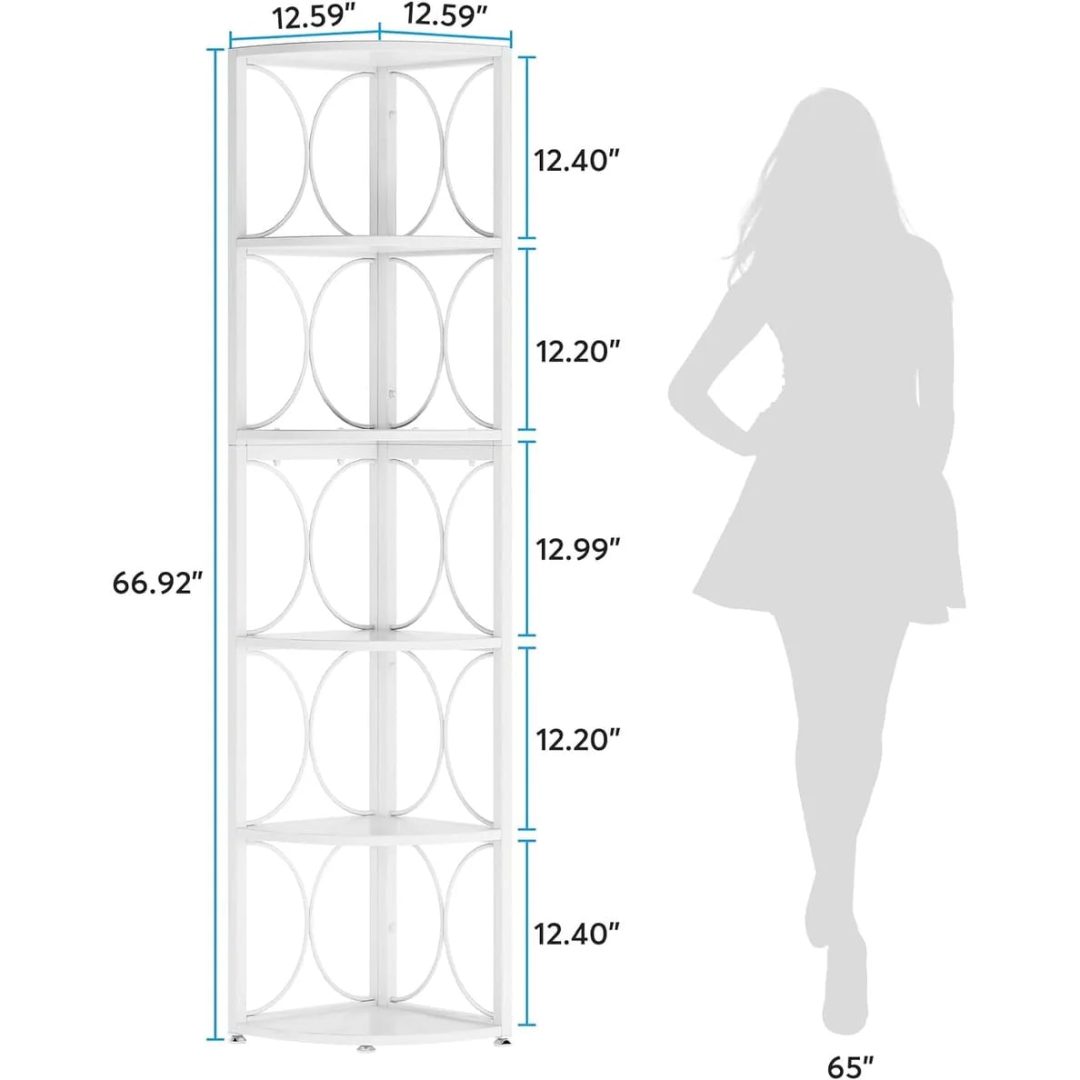ZenVora 67 Inch Tall Corner Shelf, Freestanding Corner Bookshelf and Storage Shelving Unit