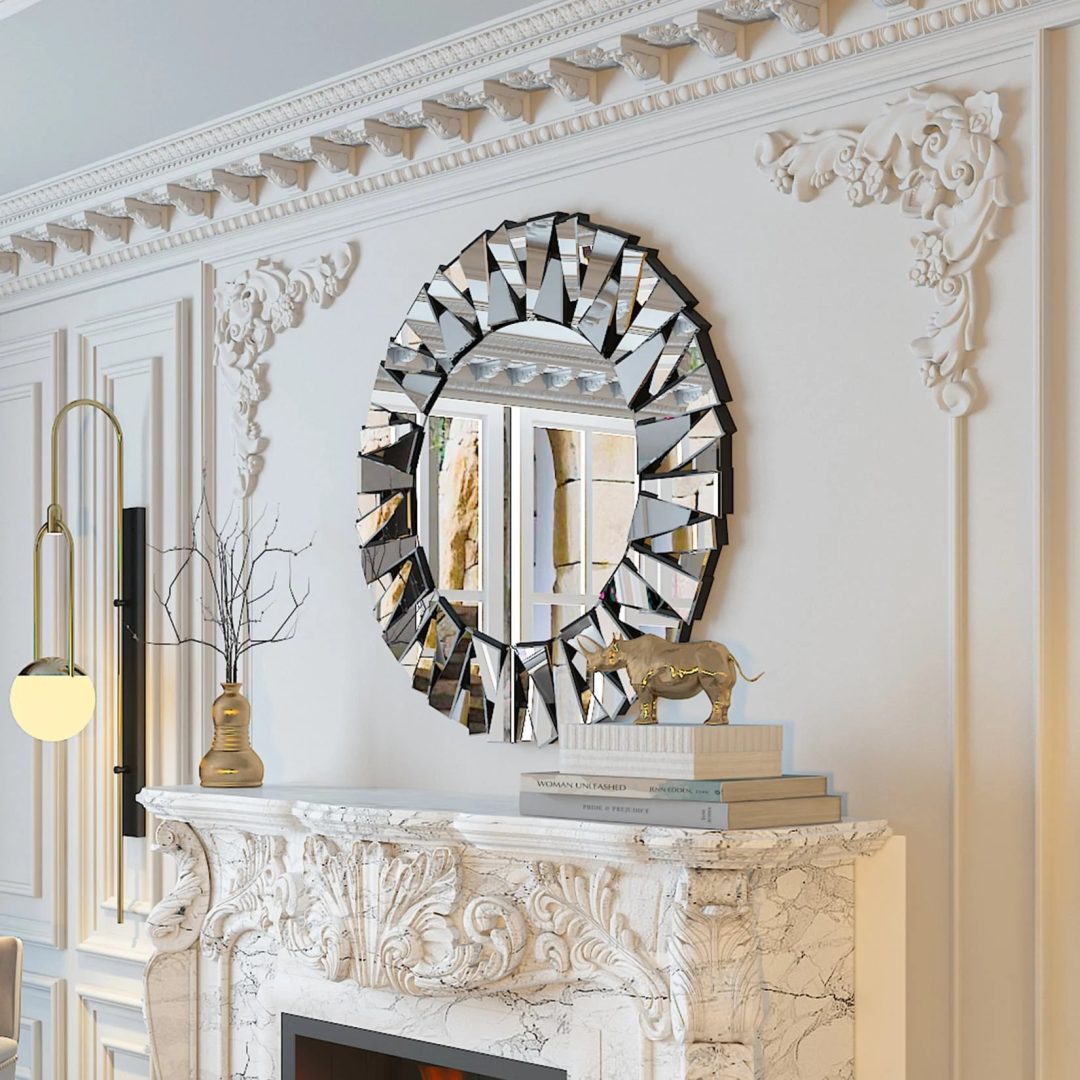 ZenVora 32 Inch Round Decorative Wall Mirror, Glass Accent Mirror for Home Decor