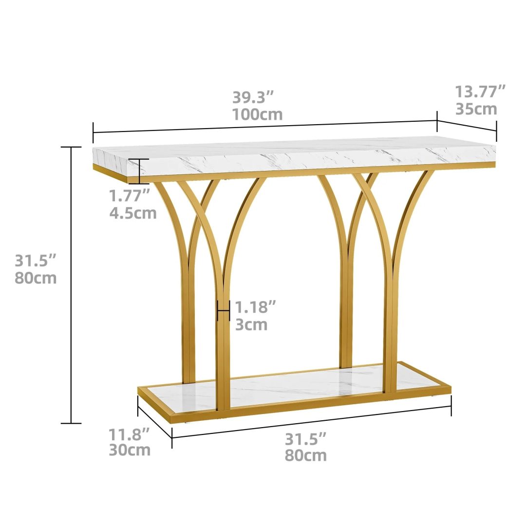 ZenVora Modern Gold Console Table with Marbled Top, Sofa Table for Entryway and Hallway