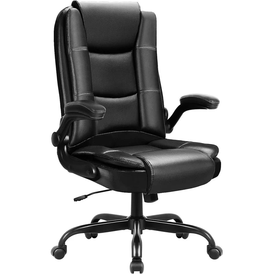 ZenVora Big and Tall Ergonomic Office Chair, High Back Leather Executive Computer Chair with Padded Flip-Up Arms