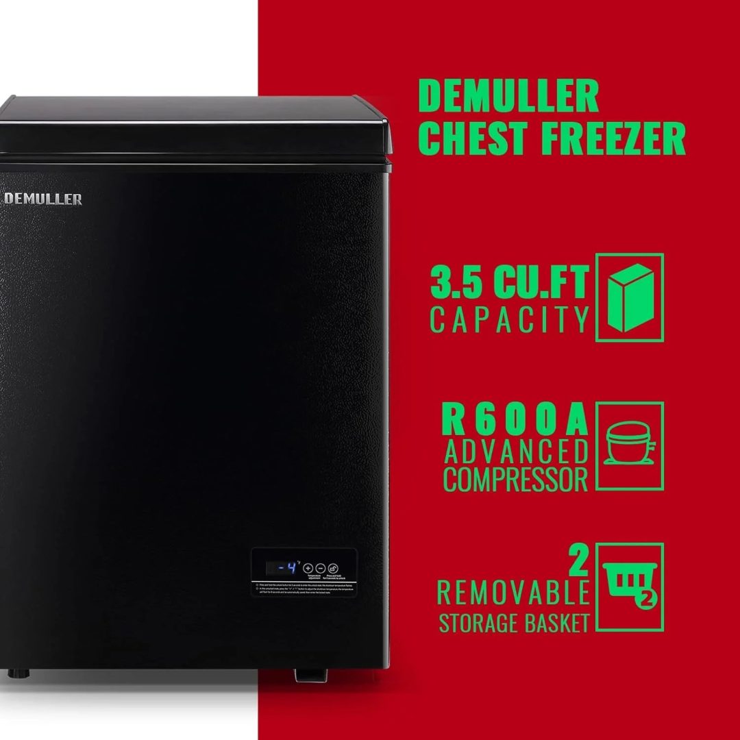 ZenVora 5.0 Cu. Ft. Chest Freezer with 2 Removable Stainless Steel Baskets, Electronic Control, 41°F to -15°F, Black