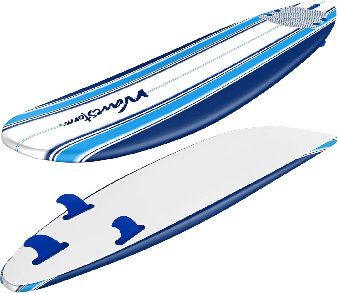 ZenVora 8ft Soft Top Foam Surfboard – EPS Core with 3 Stringers, Wax-Free Longboard, 200lb Capacity