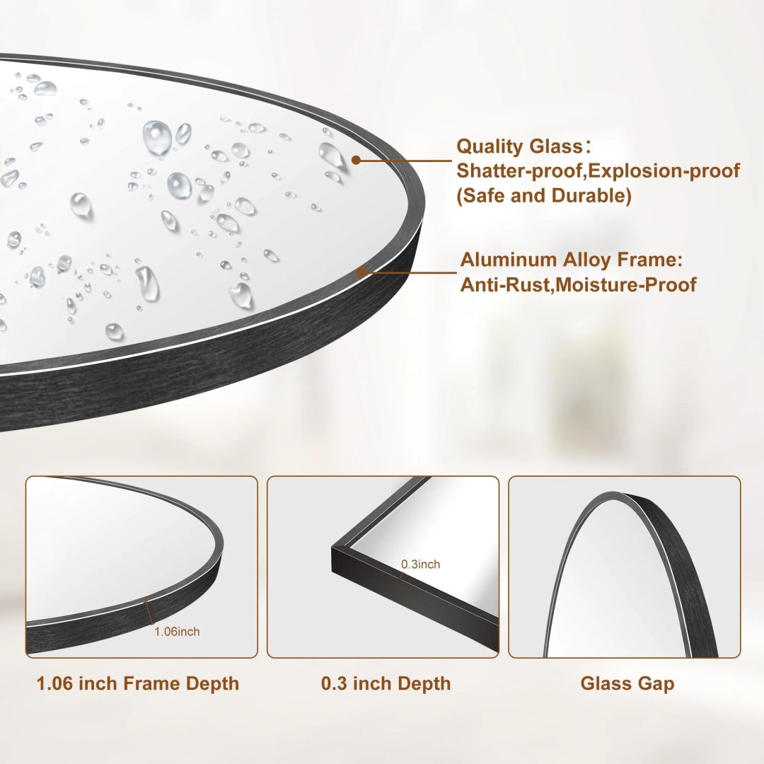 ZenVora Modern Arched Full Length Floor Mirror, Aluminum Alloy Frame Standing Full Body Mirror