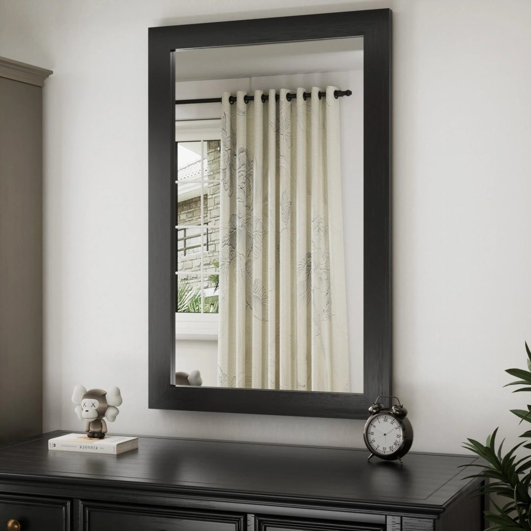 ZenVora Modern Rectangular Wall Mirror with Wood Frame, Bathroom and Barn Door Mirror, Multiple Sizes