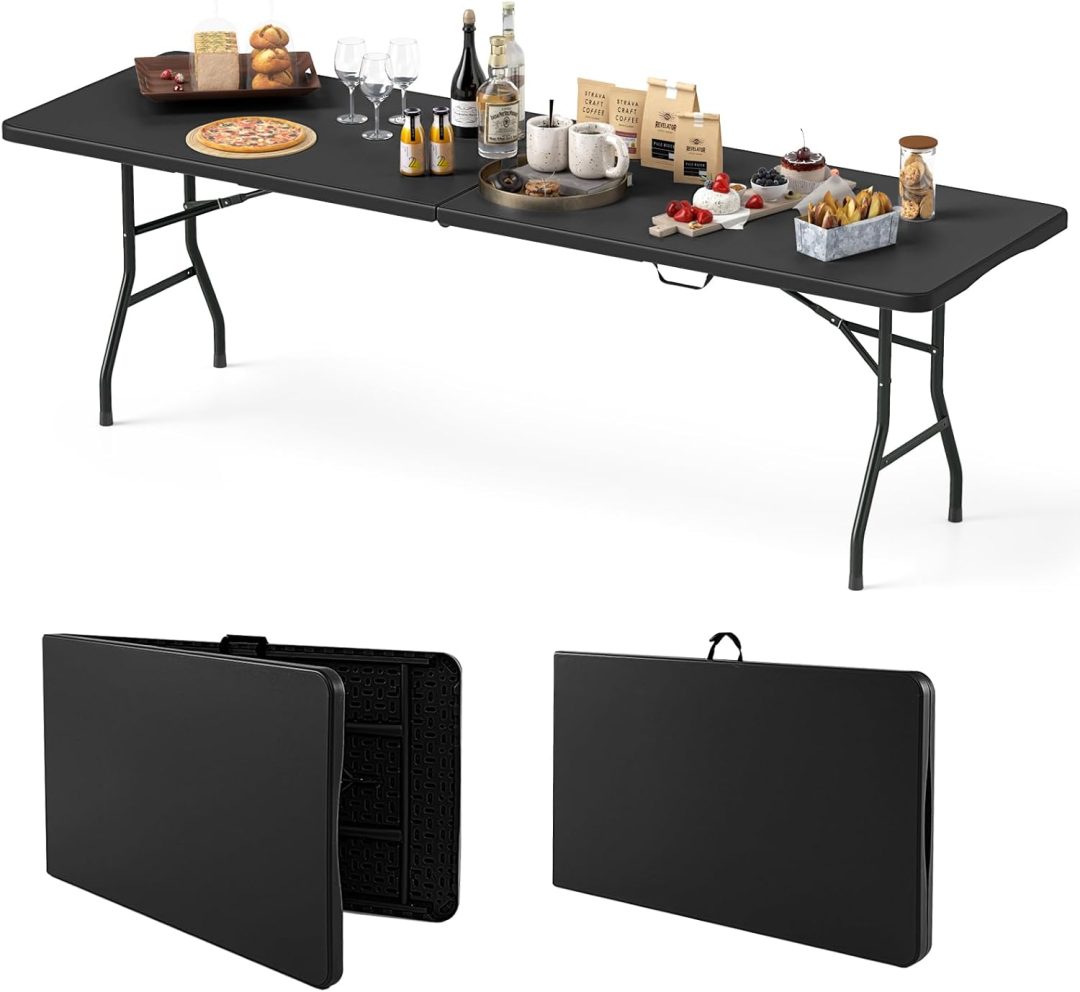 ZenVora 8FT Folding Table 350LBS – Heavy Duty Plastic Table with HDPE Top & Handle