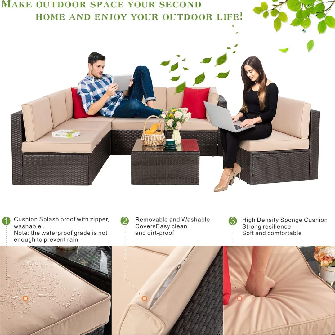 ZenVora 5-Piece All-Weather Patio Furniture Set with Ottoman, Outdoor Wicker Conversation Sofa Set with Cushions for Garden, Deck & Backyard
