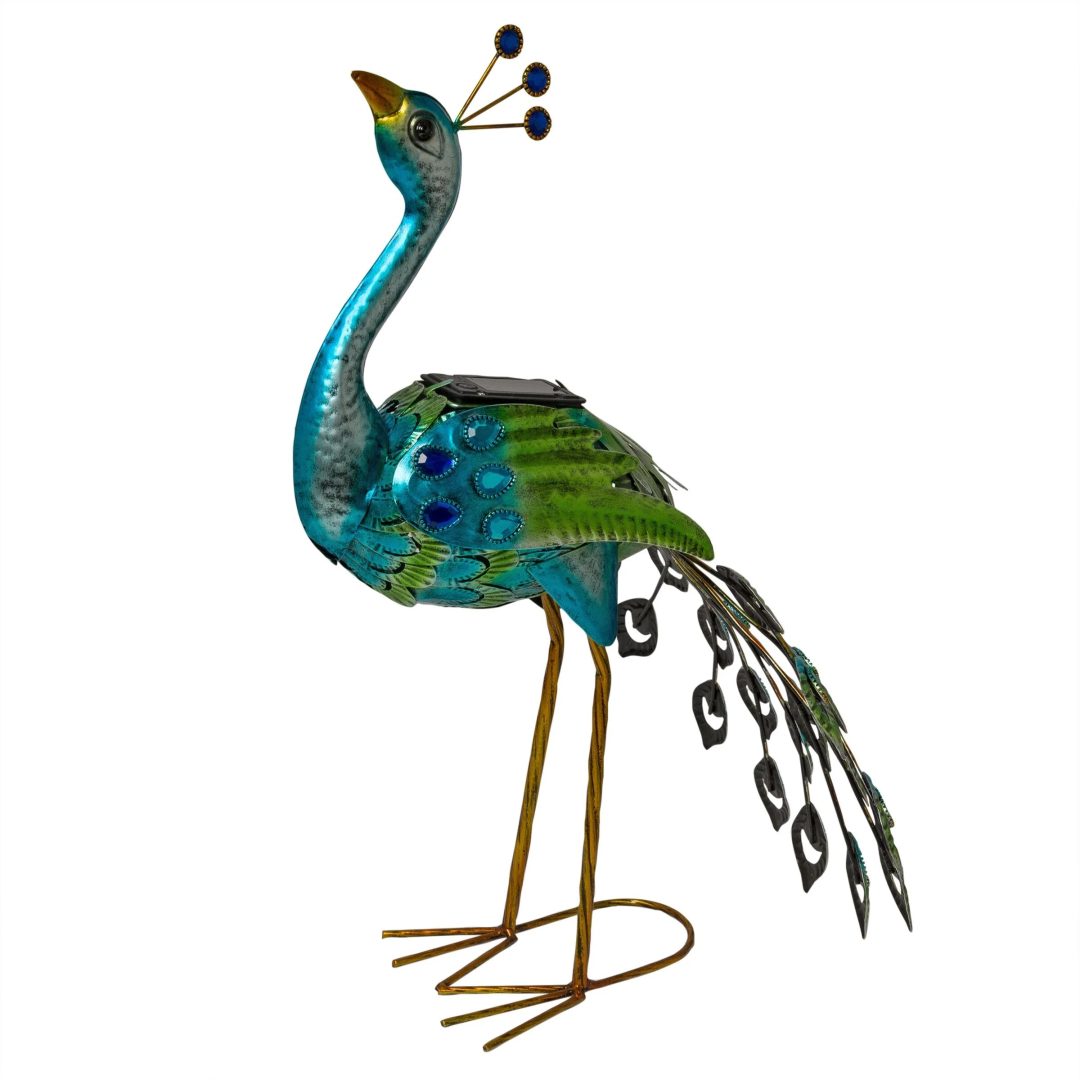 ZenVora Tall Metallic Peacock Garden Statue, Multicolor Outdoor Standing Bird Sculpture for Yard, Patio and Garden Decoration