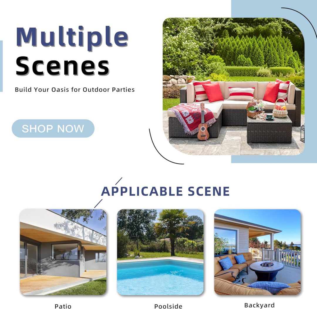 ZenVora 5-Piece All-Weather Patio Furniture Set with Ottoman, Outdoor Wicker Conversation Sofa Set with Cushions for Garden, Deck & Backyard