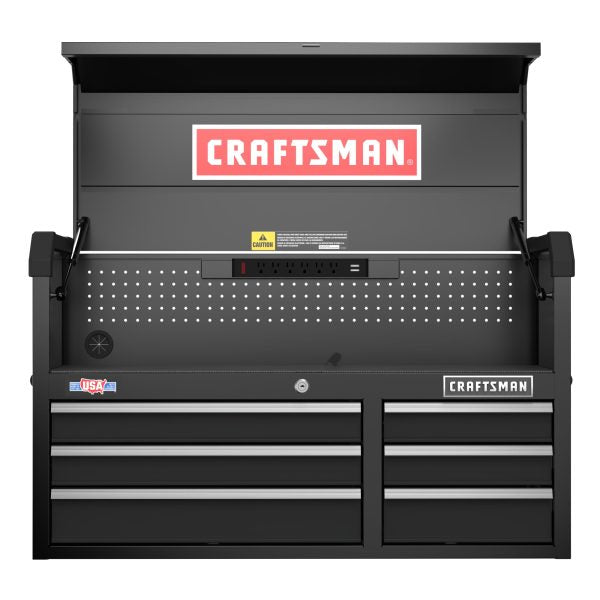 ZenVora CRAFTSMAN 40.5-Inch 6-Drawer Steel Tool Chest with Power Strip, Pegboard Storage & Soft-Close Drawers