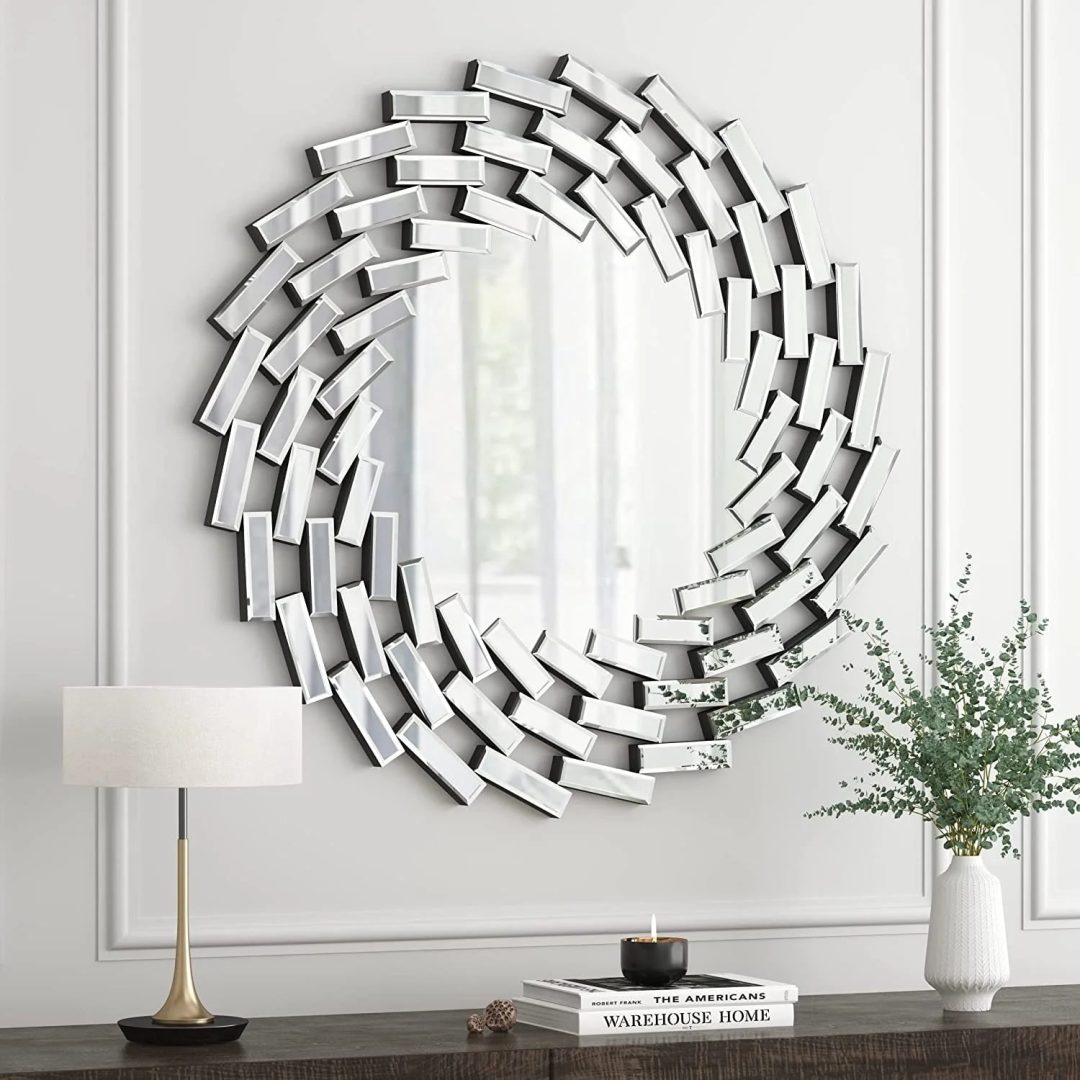 ZenVora Round Sunburst Wall Mirror, Decorative Accent Mirror for Living Room, Bedroom and Entryway Home Decor