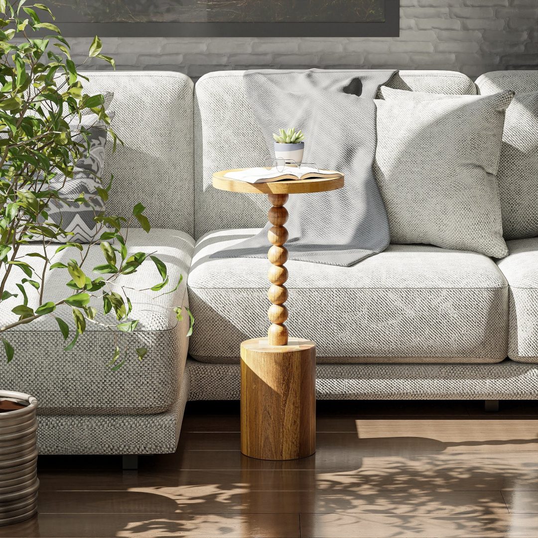 ZenVora Wood Pedestal End Table, Round Martini Drink Table for Small Spaces, Living Room and Bedroom