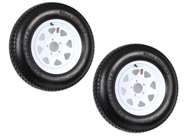 ZenVora 2-Pack ST205/75D15 Trailer Tires with 15-Inch White Spoke Rims, Load Range C, 5-Lug Wheel