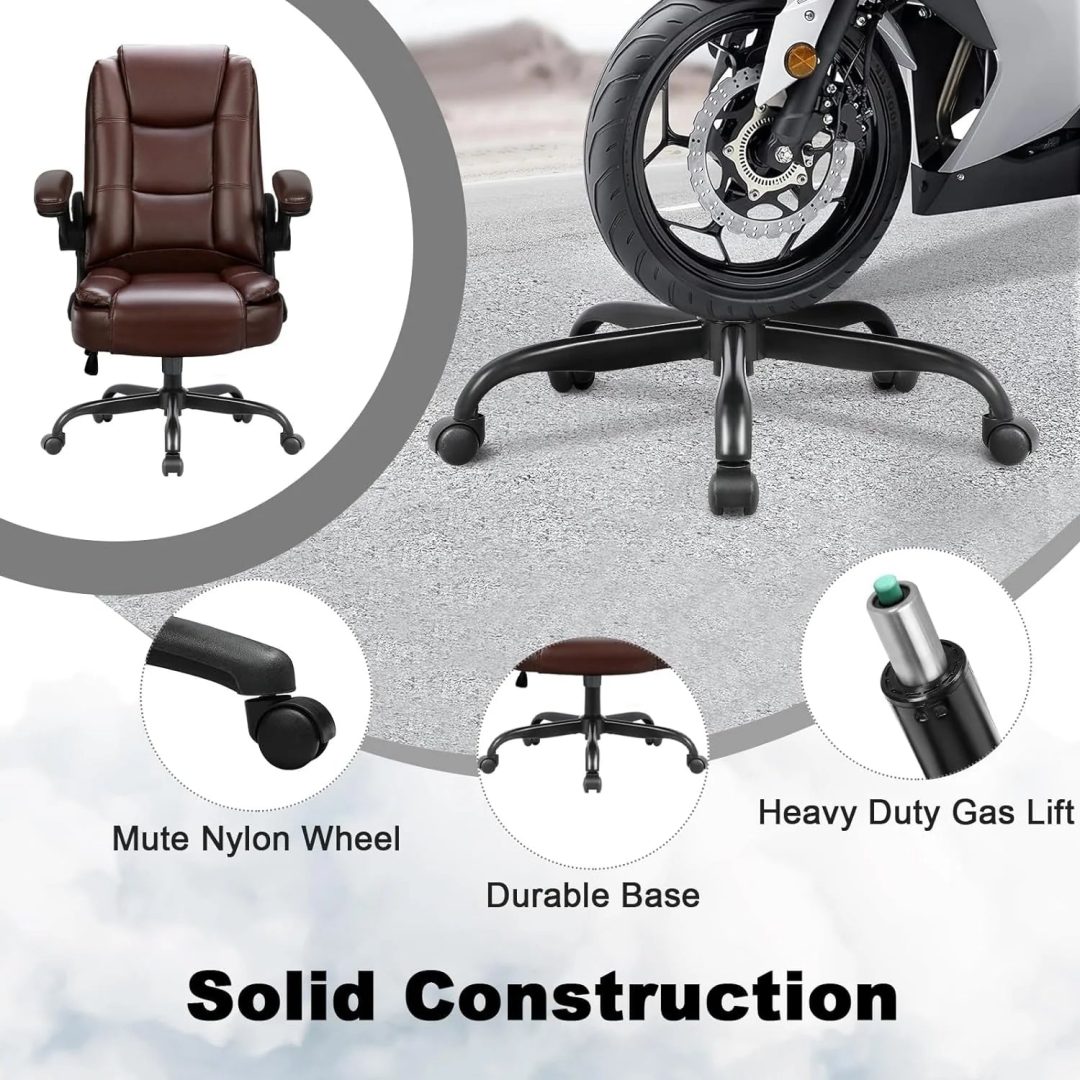 ZenVora Big and Tall Ergonomic Office Chair, High Back Leather Executive Computer Chair with Padded Flip-Up Arms