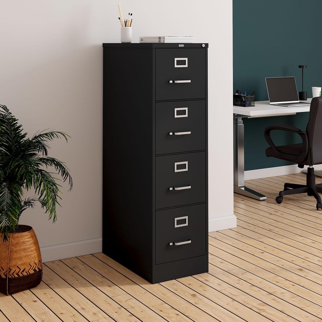 ZenVora 4-Drawer Lockable File Cabinet, Black, 25-Inch D x 15-Inch W