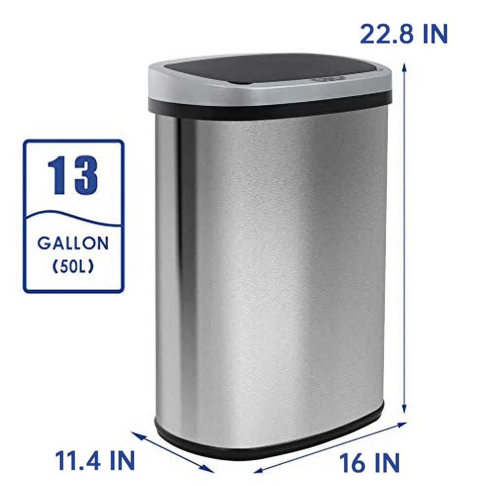 ZenVora 13 Gallon Automatic Kitchen Trash Can with Lid, Touchless Motion Sensor Garbage Bin