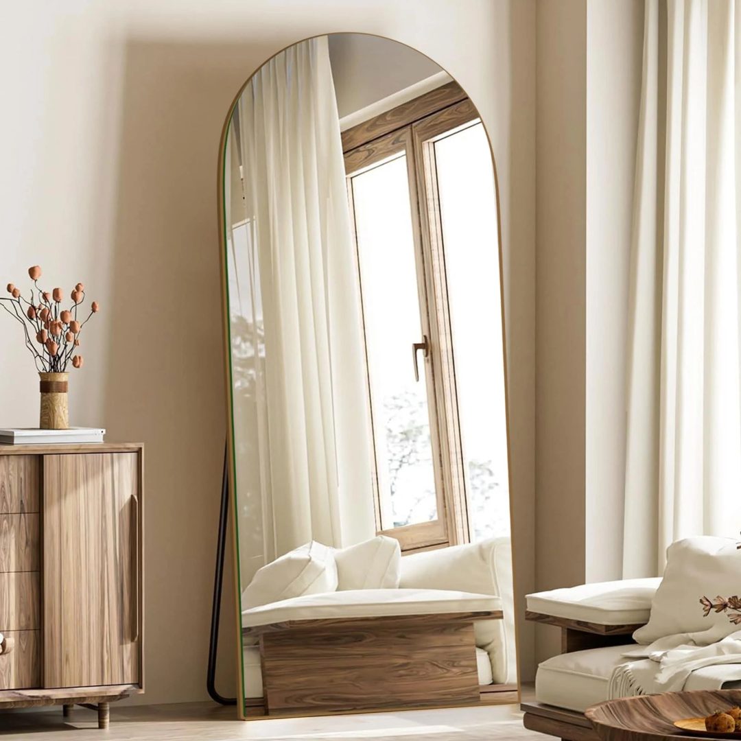 ZenVora Arched Full Length Wood Floor Mirror, Full Body Standing and Wall Mounted Mirror for Bedroom, Living Room and Home Decor