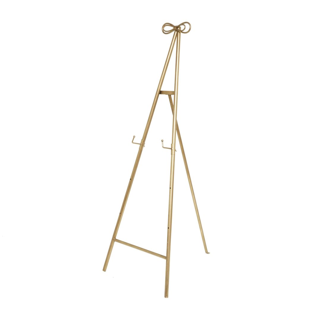 ZenVora Tall Adjustable 3-Tier Metal Display Stand, Gold Floor Easel with Bow Top