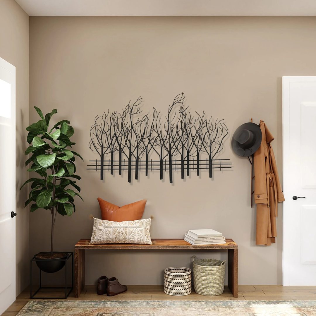 ZenVora Black Metal Tree Wall Decor, Modern Forest Design Wall Art Sculpture for Living Room, Bedroom and Home Decoration