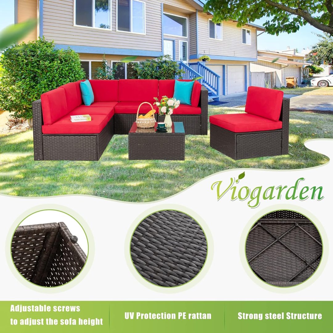 ZenVora 5-Piece All-Weather Patio Furniture Set with Ottoman, Outdoor Wicker Conversation Sofa Set with Cushions for Garden, Deck & Backyard
