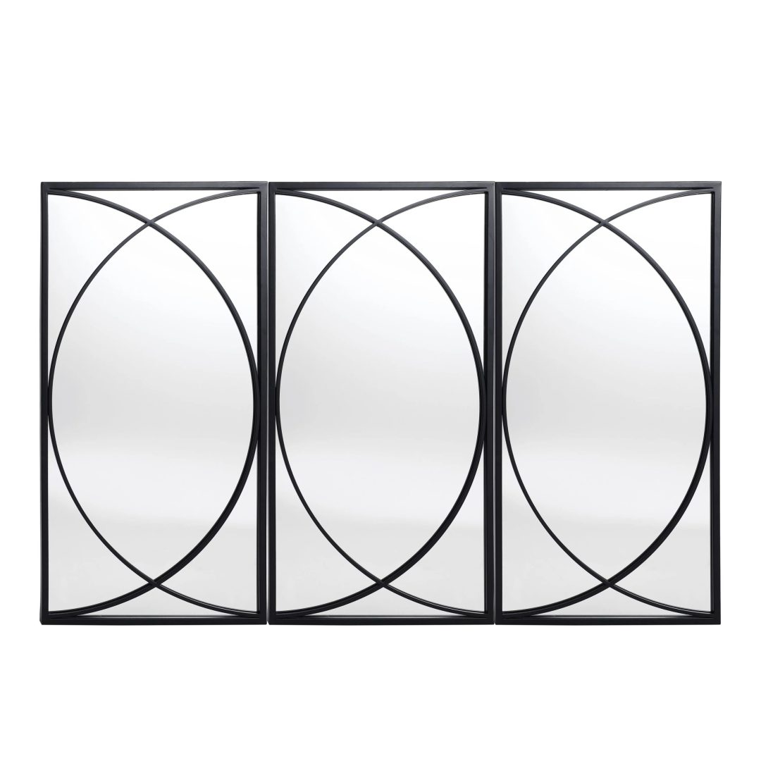 ZenVora 3-Piece Black Metal Rectangular Wall Mirror Set, 31.9" H x 15.75" W x 0.75" D