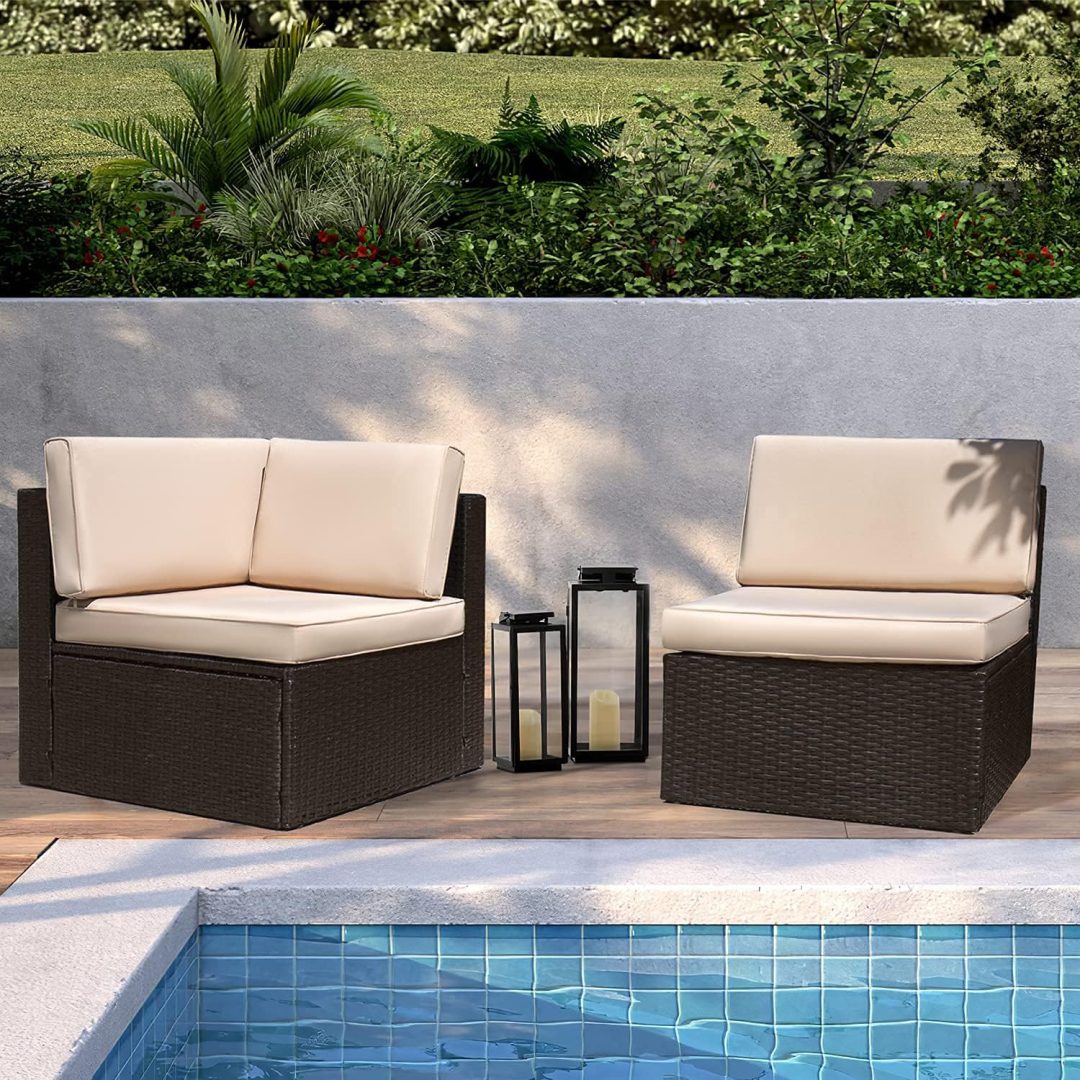 ZenVora 5-Piece All-Weather Patio Furniture Set with Cushions, Outdoor Wicker Conversation Sofa Set for Garden, Deck & Backyard