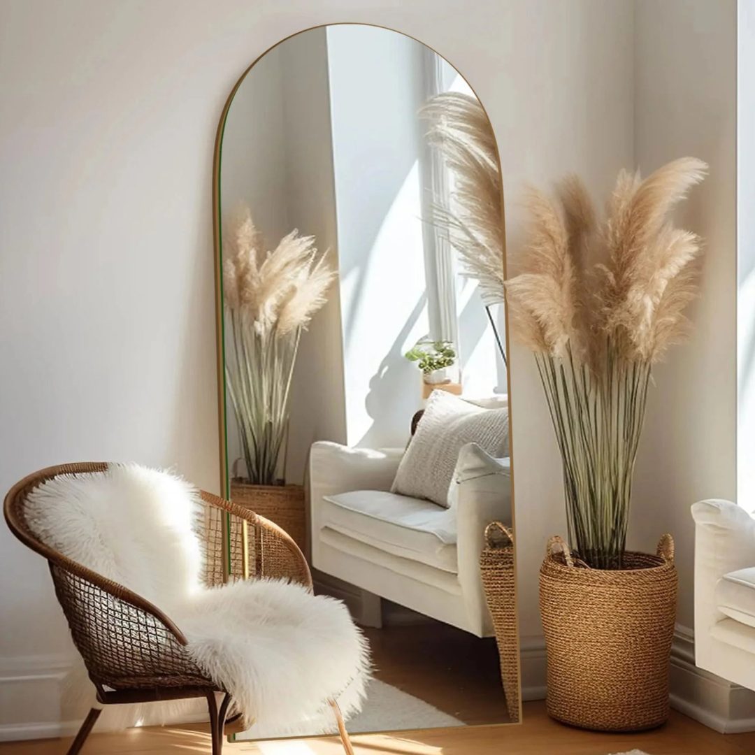 ZenVora Arched Full Length Wood Floor Mirror, Full Body Standing and Wall Mounted Mirror for Bedroom, Living Room and Home Decor