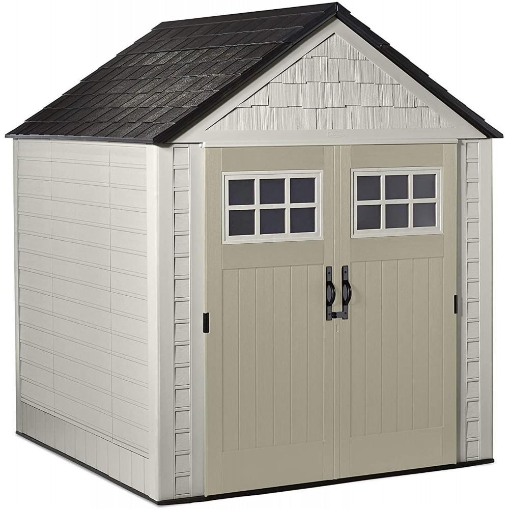 ZenVora 7 x 7-Ft. Resin Outdoor Garden Storage Shed with Windows and Utility Hooks, Sand