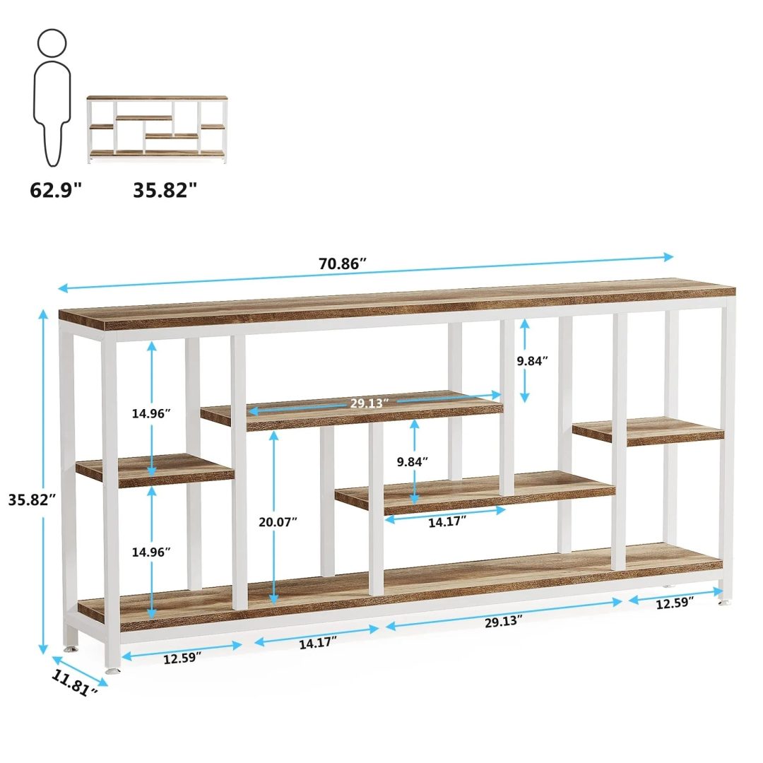 ZenVora 70.9 Inch Console Sofa Table with Storage, 3-Tier Entryway Table for Hallway