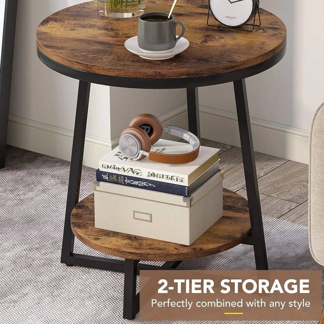 ZenVora Industrial Round End Table, Small Side Table and Accent Coffee Table for Living Room and Bedroom