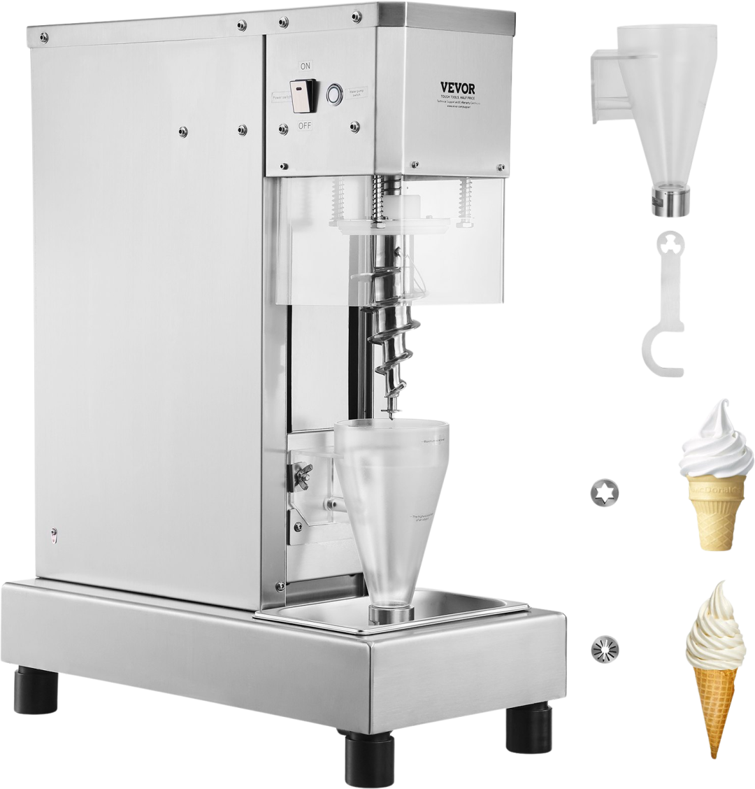 ZenVora 750W Ice Cream Blender Machine - 304 Stainless Steel Milkshake Mixer with Dual Hoppers